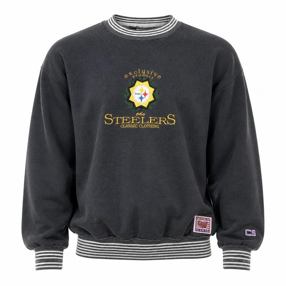 Vtg Pittsburgh Steelers Crew Neck Sweatshirt Mens XL Crable Varsity Striped NFL